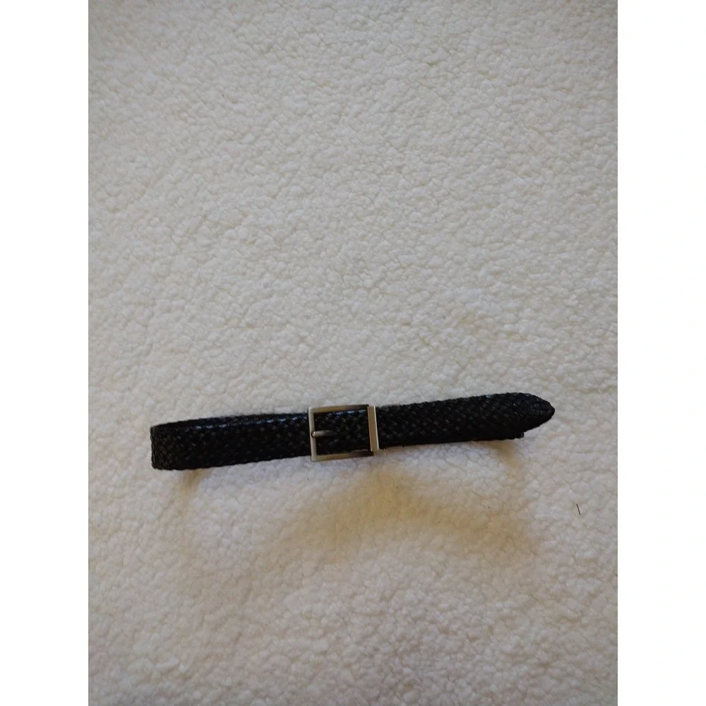 Unbranded Braided Belt Boy Small 22-24 Black Silver Buckle Bonded Leather Casual